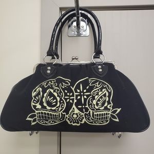LUX DE VILLE-Sugar Skull Black Velvet Shoulder Bag